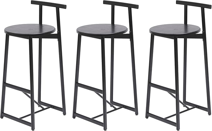 Kitchen Island Bar Chairs Set of 3 Metal Counter Barstools with Backrest for Dining Pub Room