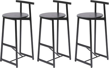 Kitchen Island Bar Chairs Set of 3 Metal Counter Barstools with Backrest for Dining Pub Room