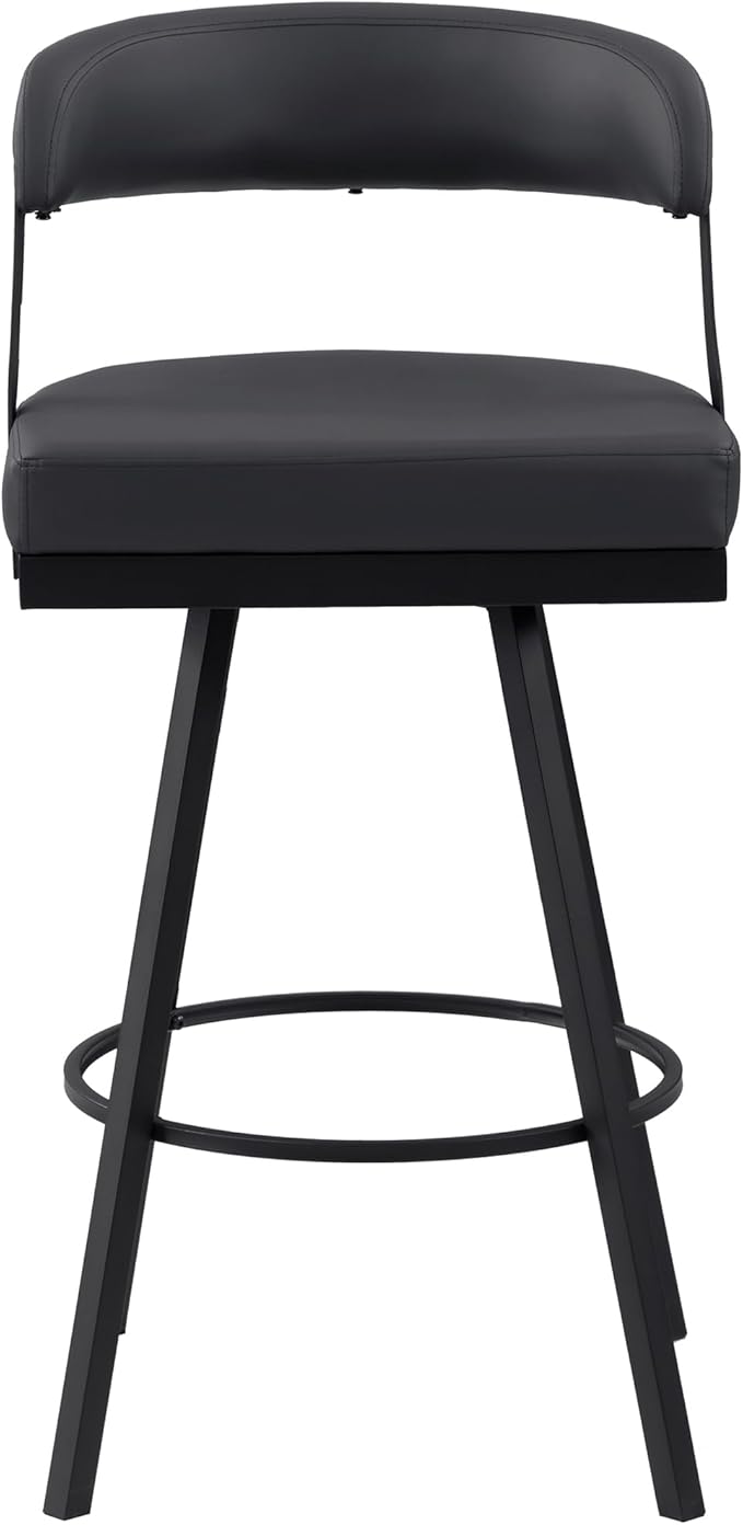 Lexicon Swivel Bar Stools Set of 2 - Bar Height Stools for Kitchen Island, Padded Seat, Open Back, Sturdy Black Metal Frame Finish and Faux Leather Cushion Seat, Sturdy Black