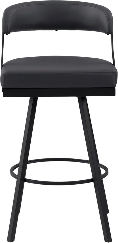 Lexicon Swivel Bar Stools Set of 2 - Bar Height Stools for Kitchen Island, Padded Seat, Open Back, Sturdy Black Metal Frame Finish and Faux Leather Cushion Seat, Sturdy Black