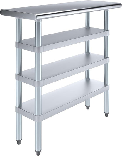 AmGood Stainless Steel Work Table with 3 Shelves | Kitchen Island Food Prep | Laundry Garage Utility Bench | NSF Certified (36" Long x 14" Deep)