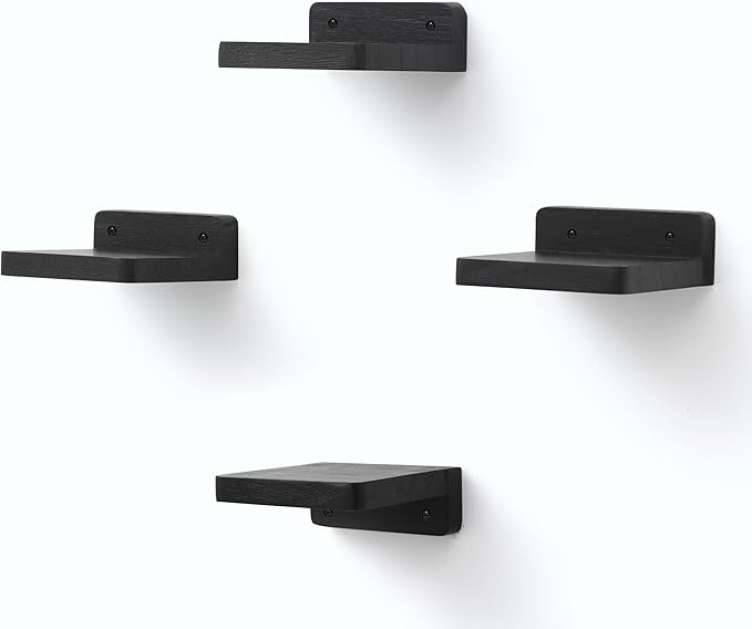Small Floating Shelf, 4x4 Inch Display Ledges for Wall,Mini Shelves,Rustic Wood Shelf for Bedroom Living Room Bathroom Kitchen (4, Black)