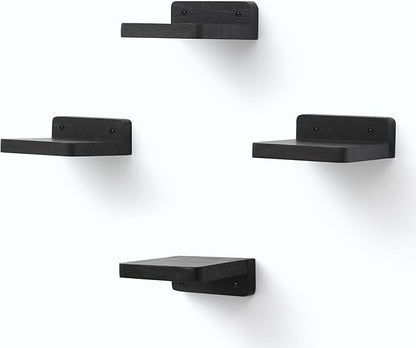 Small Floating Shelf, 4x4 Inch Display Ledges for Wall,Mini Shelves,Rustic Wood Shelf for Bedroom Living Room Bathroom Kitchen (4, Black)
