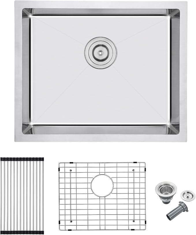 MENATT 22x18 Inch Undermount Kitchen Sink, T-304 Stainless Steel Single Bowl with 3mm Thickened Flange & Roll-up Drying Rack, 9" Deep for Indoor/Outdoor Bar, Laundry Room