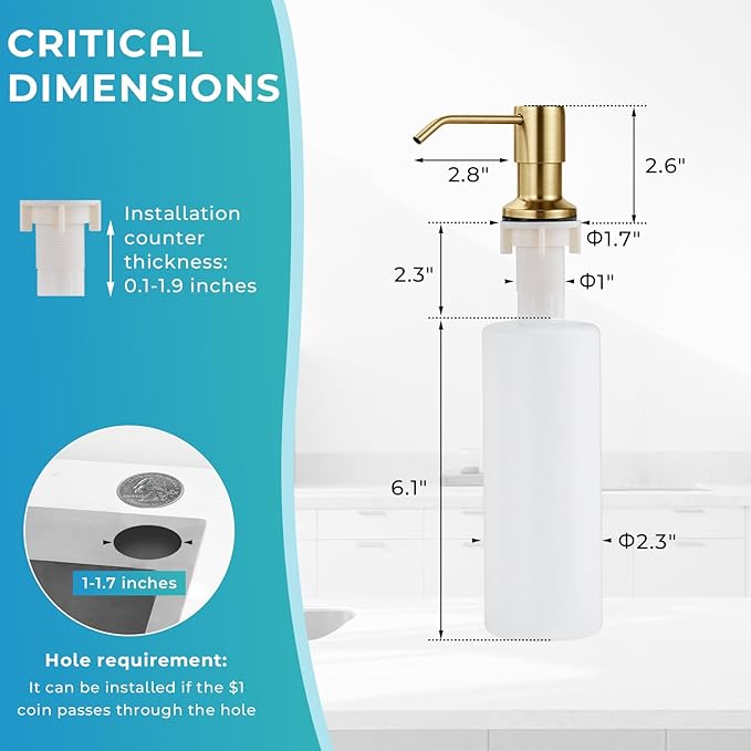 Pull Down Kitchen Faucet with Soap Dispenser - Brushed Gold Single Handle Kitchen Faucets, High Arc Stainless Steel Pull Out Kitchen Sink Faucet with Deck for RV Laundry Farmhouse Bar