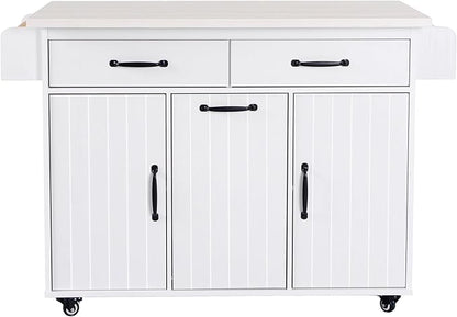 Ball & Cast Kitchen Island with Trash Can Storage Cabinet,Kitchen Cart W/Drop Leaf,Spice Rack,Towel Rack and Drawers,Rolling Kitchen Islands on Wheels W/Adjustable Shelf for Dining Room,White Oak