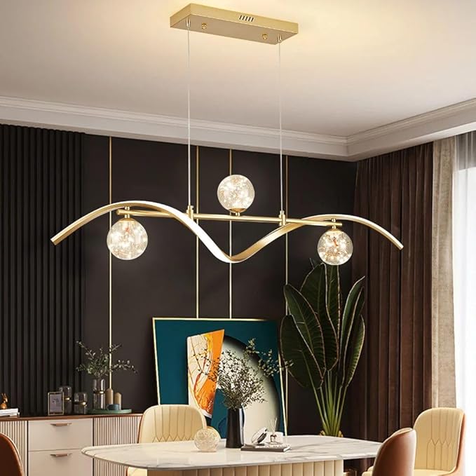 LED Linear Kitchen Island Light Fixtures, Modern Dimmable Dining Room Light Fixture 4-Light