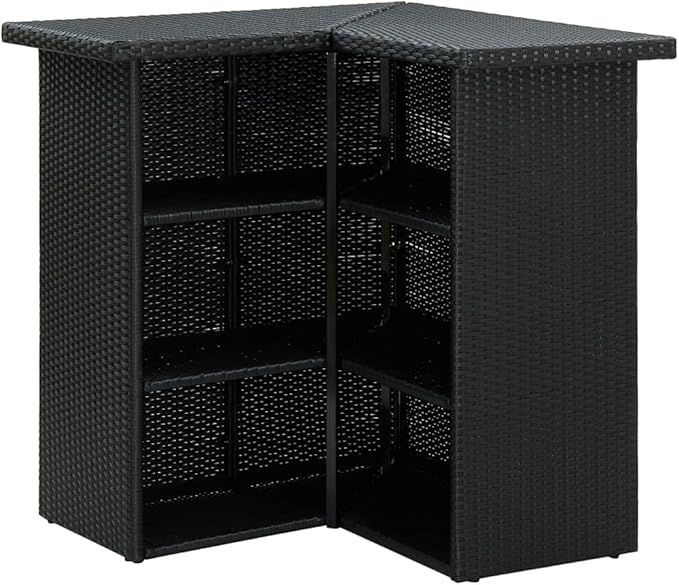 Modern Bar Table Dining Table Black Synthetic Rattan Corner with 3 Storage Shelves Lightweight for Kitchen Dining Room Indoor Outdoor Use Dimensions 39.4x19.7x41.3 in