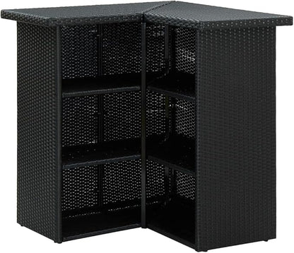 Modern Black PE Rattan Bar Table, Steel Frame Dining Room & Kitchen Furniture, Indoor Outdoor Dinner Dining Unit with Storage, 39.4x19.7x41.3 Inch