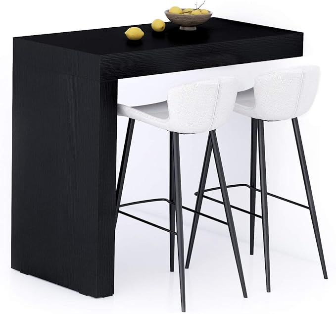 Mobili Fiver Evolution Tall Kitchen Bar Table Made in Italy | Space Saving, Wall-Mounted Counter Height Table for 4 | Breakfast Bar Table Top w/Cable Holder | Ashwood Black | 47,2 in x 23,6" in