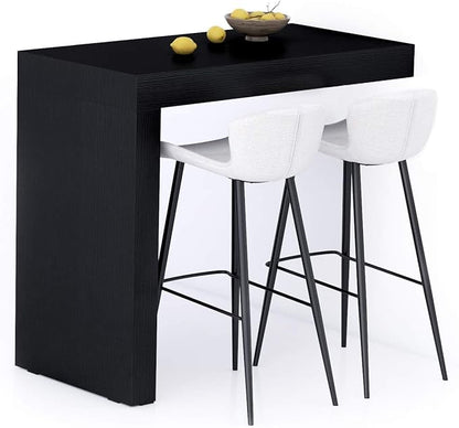 Mobili Fiver Evolution Tall Kitchen Bar Table Made in Italy | Space Saving, Wall-Mounted Counter Height Table for 4 | Breakfast Bar Table Top w/Cable Holder | Ashwood Black | 47,2 in x 23,6" in