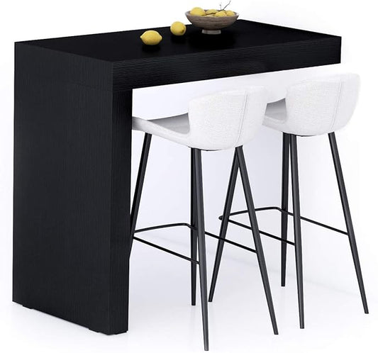 Mobili Fiver Evolution Tall Kitchen Bar Table Made in Italy | Space Saving, Wall-Mounted Counter Height Table for 4 | Breakfast Bar Table Top w/Cable Holder | Ashwood Black | 47,2 in x 23,6" in