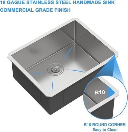 23 Inch Undermount Kitchen Sinks - 23 x 18 Inch Undermount Stainless Steel Bar RV Sink 16 Gauge Small Single Bowl Stainless Steel Outdoor Wet Bar & Prep Sink Basin 23 x 18 x 9 Inch