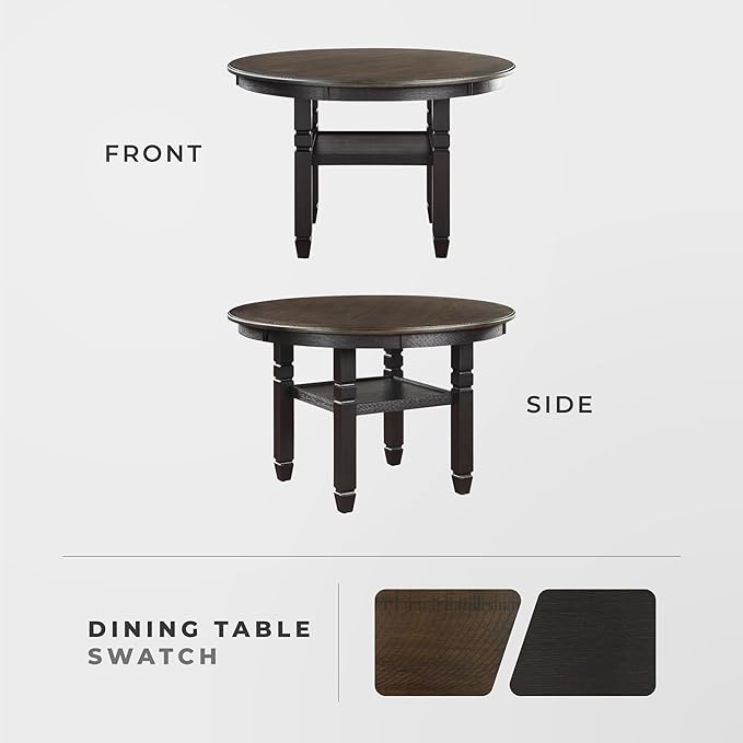 Lexicon Braun 47.5 Dia. Round Dining Table - 30.5" High Round Small Kitchen Table for 2-4, Solid Wood Frame for Small Dining Room, Storage Shelf, Easy Assembly, Brown and Black
