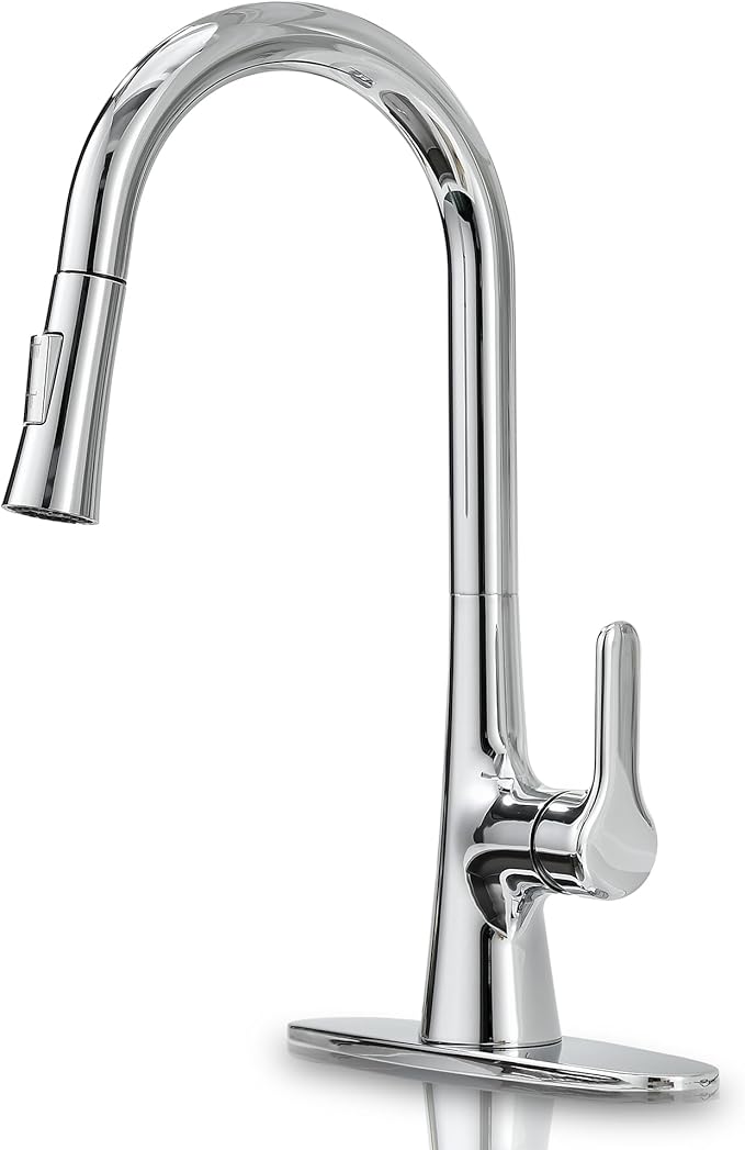 Kitchen Faucet with Pull Down Sprayer, Polished Chrome Kitchen Sink Faucet 1 or 3 Hole, High Arc Single Handle Spot Resist Stainless Steel Kitchen Faucets for Farmhouse Camper Laundry Rv Bar