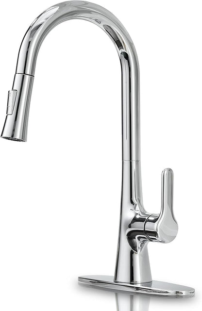 Kitchen Faucet with Pull Down Sprayer, Polished Chrome Kitchen Sink Faucet 1 or 3 Hole, High Arc Single Handle Spot Resist Stainless Steel Kitchen Faucets for Farmhouse Camper Laundry Rv Bar