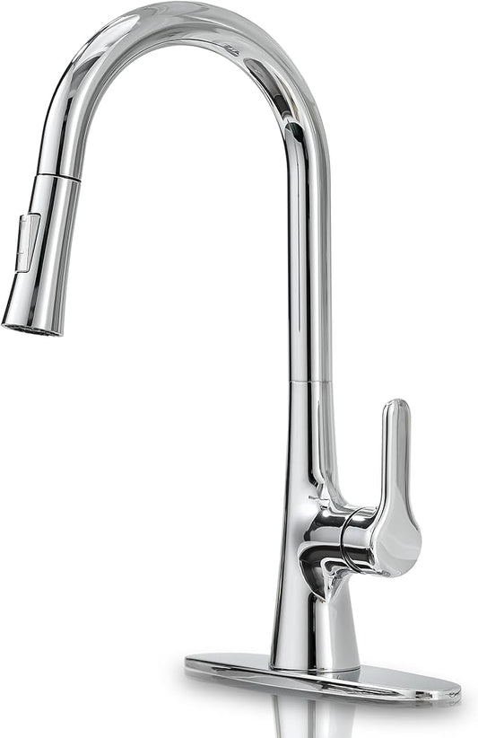 Kitchen Faucet with Pull Down Sprayer, Polished Chrome Kitchen Sink Faucet 1 or 3 Hole, High Arc Single Handle Spot Resist Stainless Steel Kitchen Faucets for Farmhouse Camper Laundry Rv Bar