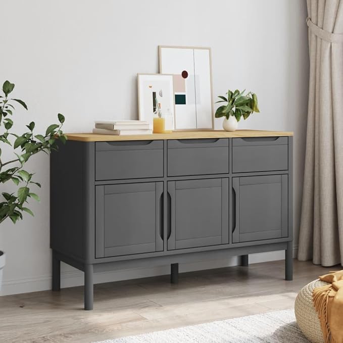 Grey Pine Sideboard Buffet Cabinet 44.9x29.1 in Solid Wood Matte Sideboard Cabinet with Doors and Drawers for Dining Room Living Room or Corner Coffee Bar Storage