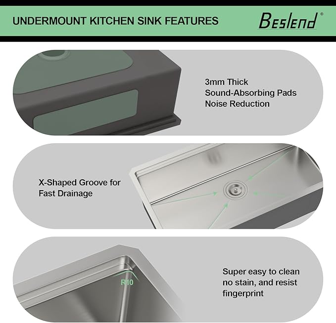 36 In Undermount Kitchen Sink - Beslend 36 Undermount Kitchen Sinks Workstation Stainless Steel 16 Gauge Single Bowl 10 Inch Deep Ledge Basin 36x19x10 Inch
