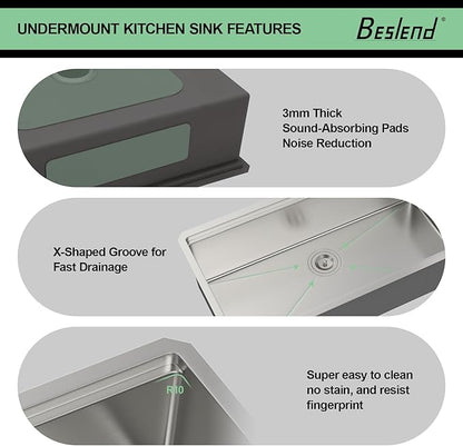 36 In Undermount Kitchen Sink - Beslend 36 Undermount Kitchen Sinks Workstation Stainless Steel 16 Gauge Single Bowl 10 Inch Deep Ledge Basin 36x19x10 Inch