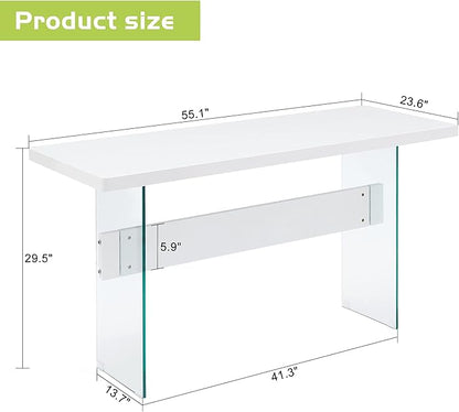 ivinta Glass Dining Table for 4-6 People, 55 inches Rectangular Dinner Table for Kitchen, Dining Room, Living Room 5208 (White)