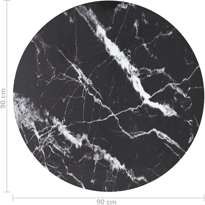 Round Black Marble Tempered Glass Table Top 35.4 in, Heat Safe Modern Dining or Coffee Surface for Indoor Outdoor Bistro Patio Kitchen