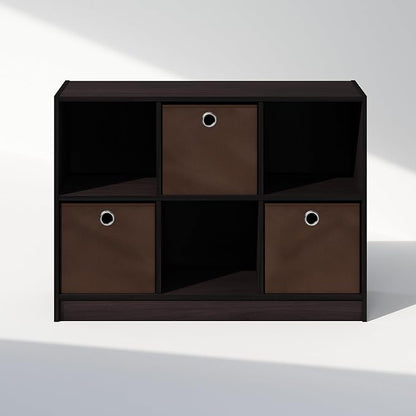 Furinno Cubic Closet Organizers and Storage, 6-Cube Closet Organizer with Bins, Open Shelf Storage, for Wardrobe, Bedroom, Living Room, Dark Walnut