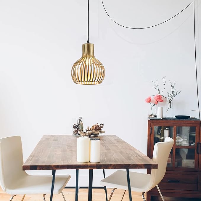 Plug in Pendant Hanging Light,Industrial Gold Metal Vintage Hanging Lamp Fixture with 14.3 FT Cord and ON/Off Switch for Kitchen Lighting,Bedroom,Living Room