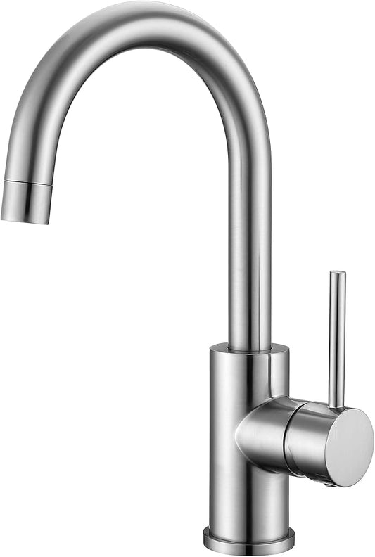 Bar Faucets Single Hole, WiPPhs Brushed Nickel Mini Kitchen Sink Faucets, Single Handle Stainless Steel Modern Sink Faucets 1 Hole, Faucet for Bar Sink
