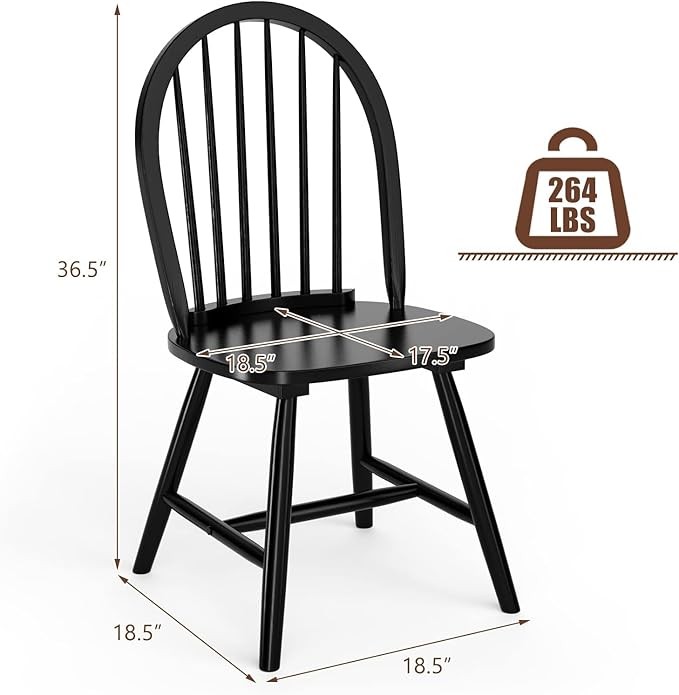 HAPPYGRILL 2 Pieces Wooden Dining Chairs Set, Vintage Armless Windsor Chairs, Kitchen Dining Chairs with Backrest, Black
