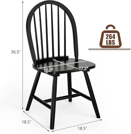 HAPPYGRILL 2 Pieces Wooden Dining Chairs Set, Vintage Armless Windsor Chairs, Kitchen Dining Chairs with Backrest, Black
