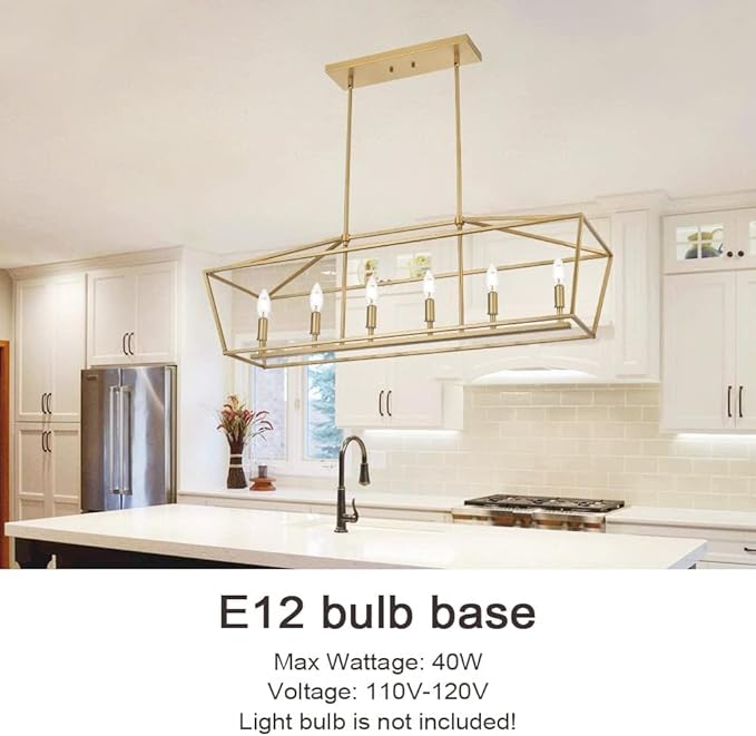 Modern Kitchen Island Lighting,6-Light Linear Farmhouse Chandelier Industrial Pendant Light Fixtures with Gold Metal Frame for Bar, Dining Room, Living Room,Restaurant,Foyer