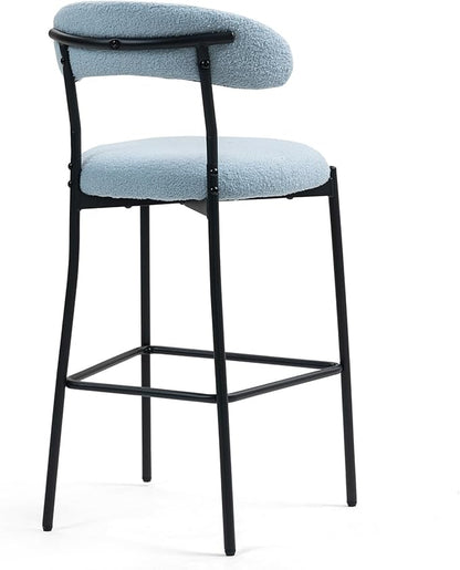 26'' Counter Height bar stools Teddy Fabric Cover Kitchen Island Counter Stool with Black Powder Coating Base and footrest