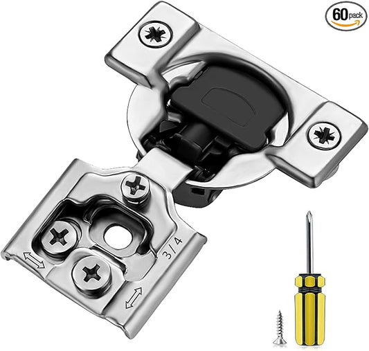 Ravinte 60 Pack 3/4 inch Overlay Soft Close Hidden Door Hinge for Kitchen Cabinet Stainless Steel Adjustable Hinges Satin Nickel