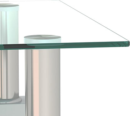 Set of 2 Glass End Table, Glass Side Table with Tempered Glass Top & Metal Legs, Square Living Room Table Modern Tea Table Side Tables 2-Layer for Living Room Bedroom