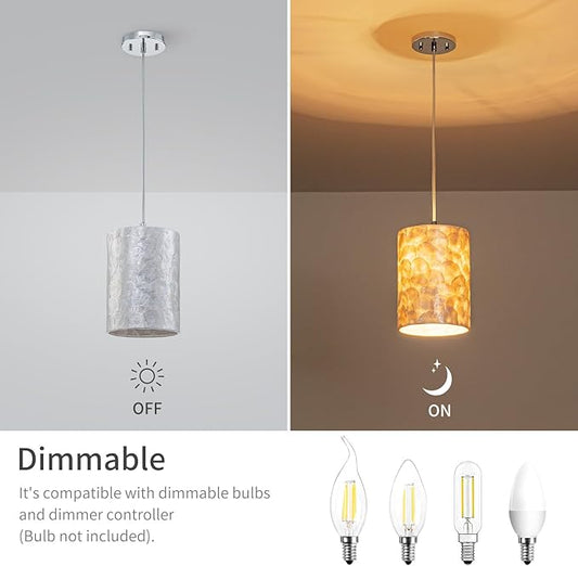 LumFurn 1-Light Capiz Shell Chandelier, Coastal Design Modern Pendant Light Fixture for Dining Room, Living Room, Kitchen Island, D7 x H18~66"(Adjustable Height), Shell Lampshade & Chrome Finish Frame