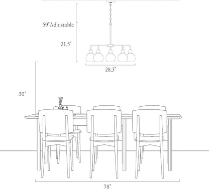KSANA 5 Light Kitchen Island Lighting, Mid-Century Modern Dining Room Chandeliers Black Gold Chandelier Light Fixture with Globe Mercury Glass for Living Room, Kitchen, Bedroom, Hallway, 28.3" W