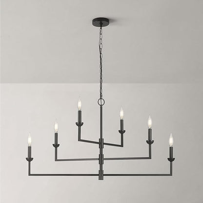 Globe Electric 67000125 6-Light Chandelier, Matte Black, 3-Tier Construction, Black Chain, Swivel Arms, Candelabra Base Bulbs, Ceiling Light Fixture, Chandeliers for Dining Room, Home Decor