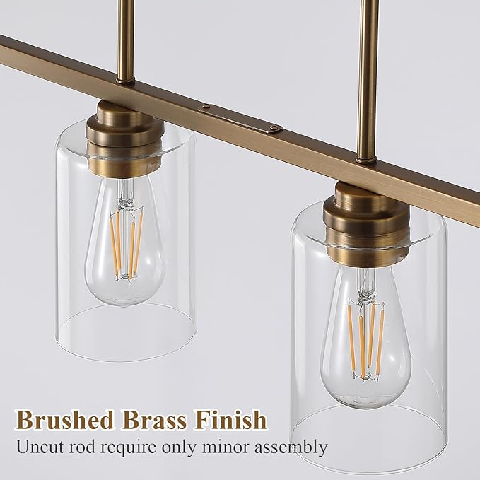 Mecgirn Island Light for Kitchen, Brushed Brass Dining Room Light Fixture Over Table, 4-Light Linear Chandelier Pendant Lighting for Dining Table Kitchen Island Living Room