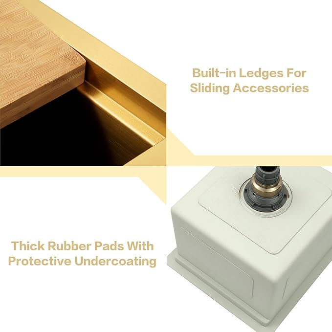 Gold Bar Sink, 16 Gauge T-304 Stainless Steel Undermount Kitchen Sink, 15 Inch Small Kitchen Sink with Accessories, 15" x 17" x 10" Single Bowl Workstation Sink For Wet Bar, Outdoor, RV