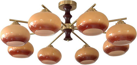 KCO Lighting Wood Gold Flush Mount Light Fixture 8 Light Brass Sputnik Chandelier Ceiling Light Fixture Vintage Schoolhouse Ceiling Light Retro Globe Light Fixture