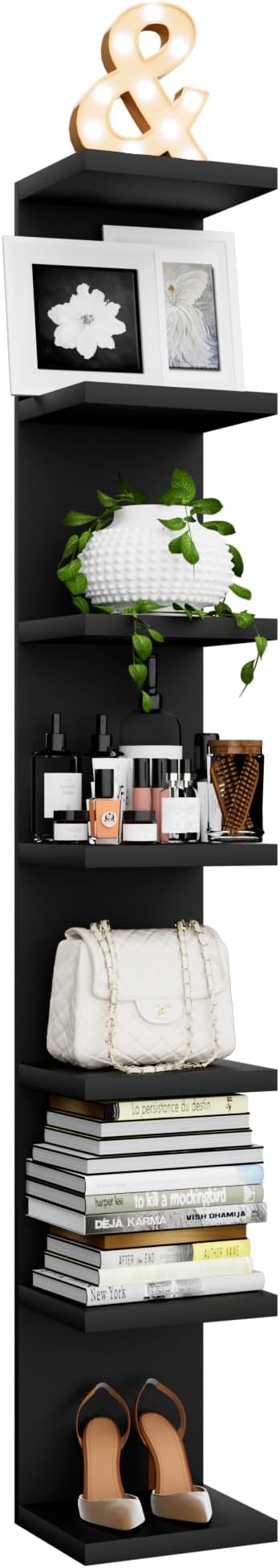 7 Tier Wall Shelf Unit, Floating Shelves for Storage Home Display, Versatile Lack Wall Shelves for Bedroom,Living Room,Office Decor, Tall Long Shelf for Book,Shoe,Vanity, Purse and TV Black