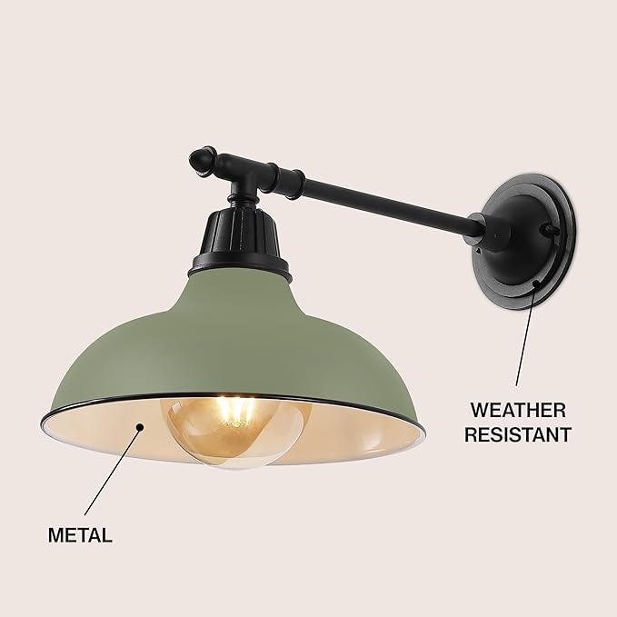 JONATHAN Y 12.25" Matte Olive Green/Black 1-Light Industrial Farmhouse Outdoor Sconce, Iron Wall Light with LED Bulb, Metal Bowl Shade, Vintage Porch Lamp for Entryway Patio Kitchen (JYL7615I)