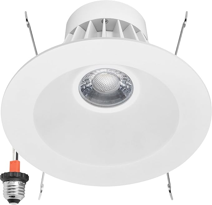 Maxxima 5 in. & 6 in. Retrofit Recessed Anti-Glare LED Downlight, 1300 Lumens, 5 Color Temperature Selectable 2700K/3000K/3500K/4000K/5000K, Dimmable, E-26 Quick Connect Adapter, 90 CRI, White Trim