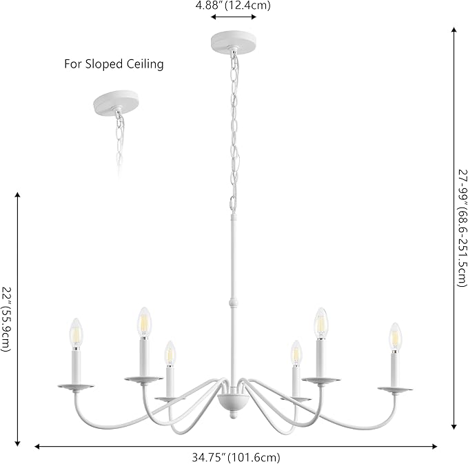 JONATHAN Y 34.75" White 6-Light Bohemian Farmhouse Iron Chandelier, Rustic Candle-Style LED Hanging Light for Dining Room Kitchen Island Entryway Foyer (JYL7559D)