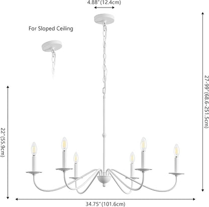 JONATHAN Y 34.75" White 6-Light Bohemian Farmhouse Iron Chandelier, Rustic Candle-Style LED Hanging Light for Dining Room Kitchen Island Entryway Foyer (JYL7559D)