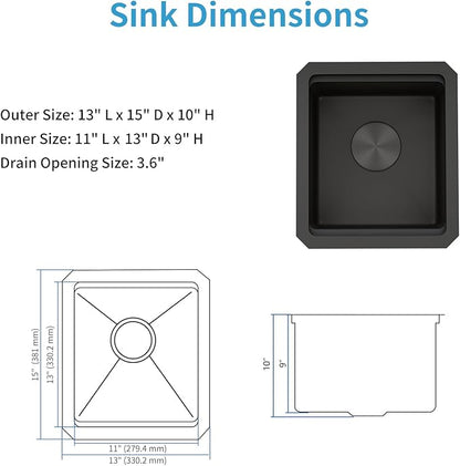 LQS Undermount Wet Bar Sink Black, Undermount Bar Sink Stainless Steel 13" x 15", Small 10" Deep Single Bowl Kitchen Sinks, Smart Workstation Ledge With Cutting Board For RV, Outdoor and Prep Use