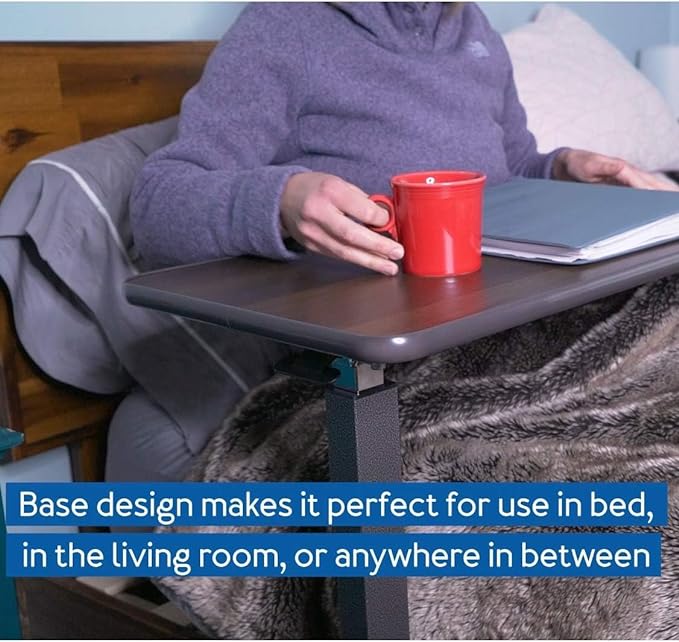 Carex Overbed Table, Adjustable Overbed Bedside Table with Wheels, Bed Desk & Couch Desk, Rolling Over Bed Bedside Table for Hospital and Home Use, Adjusts for Right or Left-Handed Use, Wood Grain