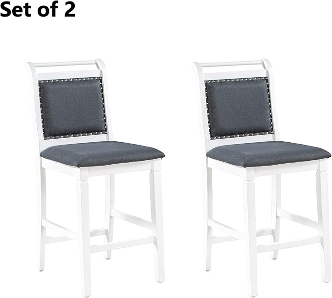 RUNNA Farmhouse 3-Piece Counter Height Dining Table Set with 2 Upholstered Chairs and Extendable Drop Leaf,Wood Kitchen Table for Small Place Use (White#A)