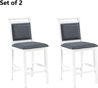 RUNNA Farmhouse 3-Piece Counter Height Dining Table Set with 2 Upholstered Chairs and Extendable Drop Leaf,Wood Kitchen Table for Small Place Use (White#A)